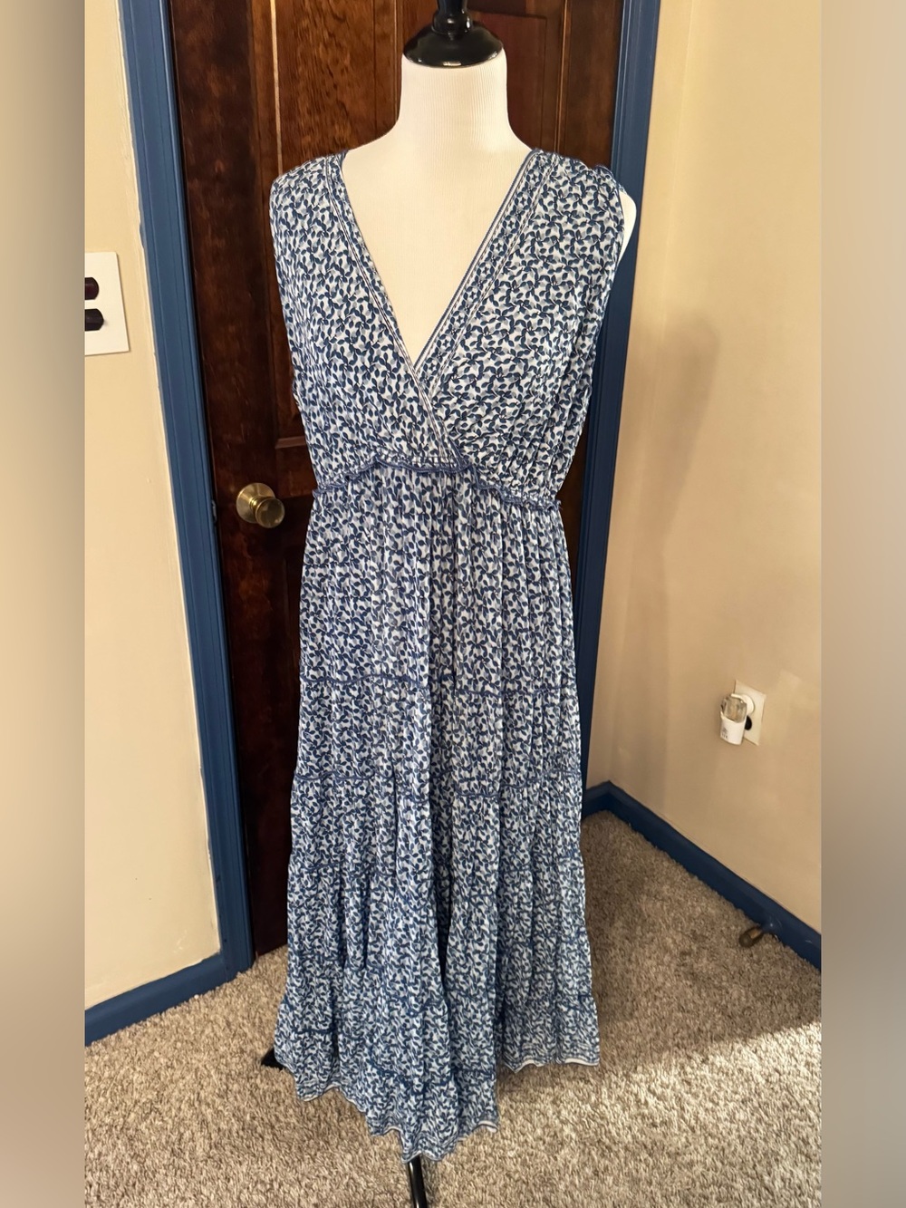 Max Studio Blue and White Floral Wrap Maxi Dress
